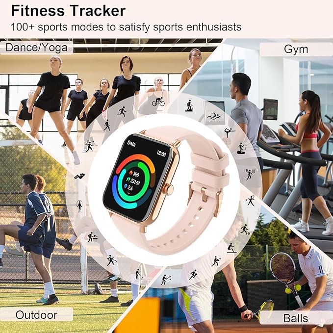 Smart Watches for Women, 1.85'' Smartwatch for Calls/SMS/Notifications, Android iOS Health Fitness Tracker Watch with Sleep/Heart Rate/SpO2/Blood Pressure Monitor, IP67 Waterproof,100+Sports