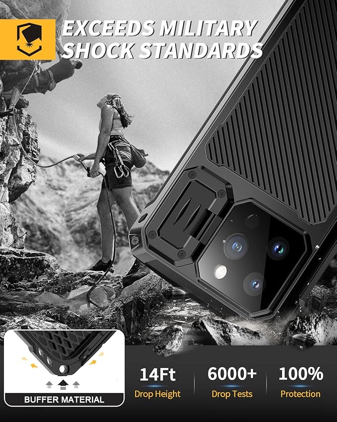 Lanhiem Magnetic for iPhone 14 Pro Max Metal Case, [Built-in Camera Kickstand & Glass Screen Protector] Heavy Duty Full Body Rugged Protective Military Magsafe Cover for iPhone 14 Pro Max 6.7" (Black)