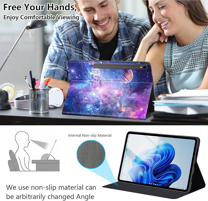 Slim Case for Samsung Galaxy Tab S10 FE / S9 FE 5G 10.9" & Tab S9 11", PU Leather Protective Cover, Multi-Angle Stand, Auto Sleep/Wake, Galaxy Planet