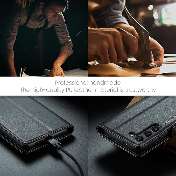 AUPAI for Samsung Galaxy S23 Plus Wallet Case with Credit Card Holder, PU Leather RFID Blocking Folio Flip Kickstand Magnetic Clasp Protective Phone Cover for Women Men Black