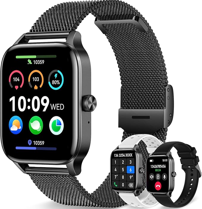 Smart Watch for Men Women, 1.85"HD Fitness Tracker (Answer/Make Call/Messages),130+ Sport Modes with 24/7 Heart Rate/Sleep Monitor/Pedometer, IP68 Waterproof, Smartwatche for Android&iOS (Black)
