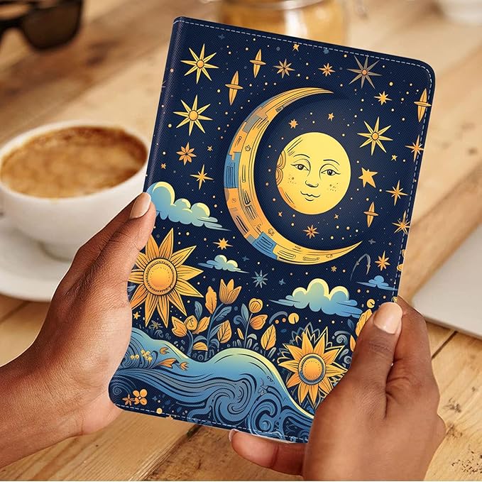 Case for Samsung Galaxy Tab S10 Lite / S10 FE / S9 FE 10.9-Inch / S9 11-Inch, Slim Lightweight PU Leather Stand Cover with Auto Wake/Sleep, Magical Sun and Moon