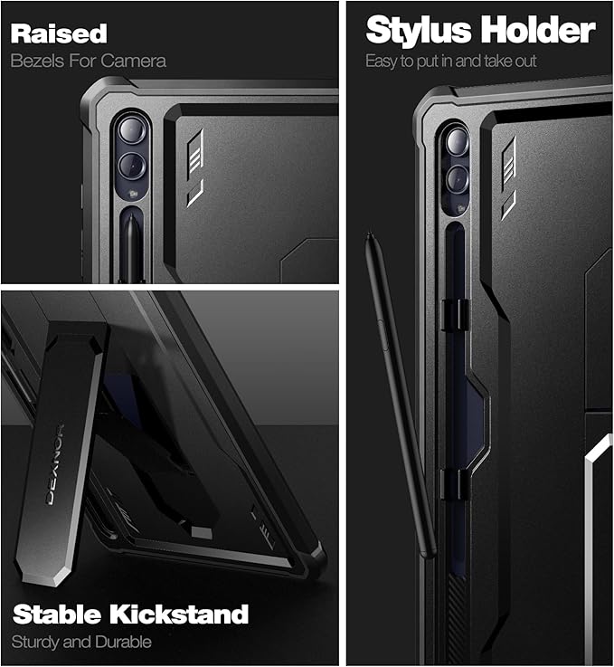 Dexnor Case for Samsung Galaxy Tab S10 Ultra (2024), S9 Ultra(2023), S8 Ultra(2022) 14.6 Inch, [Built in Screen Protector & Kickstand] with Pen Holder Heavy Duty Shockproof Protective Cover - Black