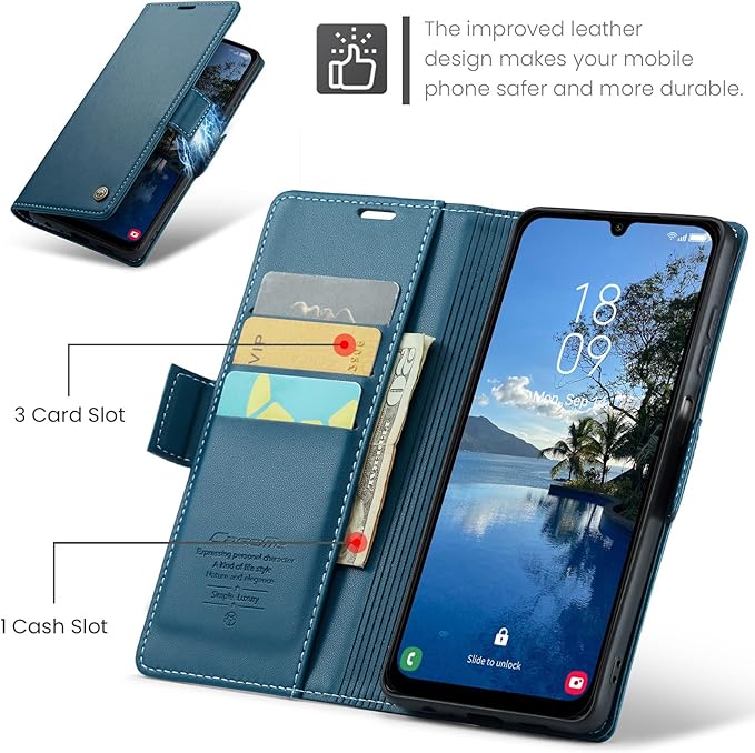 for Samsung Galaxy A25 5G Case, Premium PU Leather Wallet Case Flip Cover with [RFID Blocking][Card Holder][Stand Function] Shockproof Protective for Samsung Galaxy A25, Blue