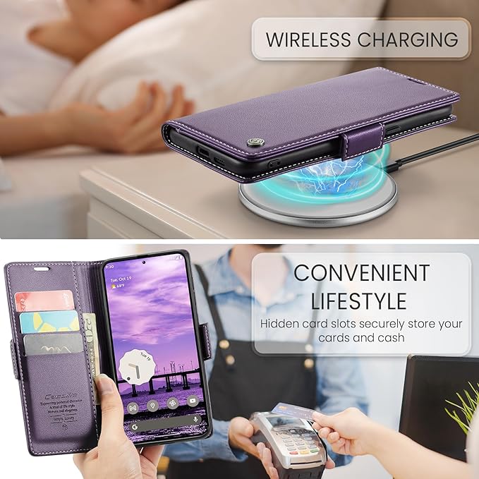 for Pixel 9A Case, Premium PU Leather Wallet Case Flip Cover with [RFID Blocking][Card Holder][Stand Function] Shockproof Protective for Pixel 9A, Purple