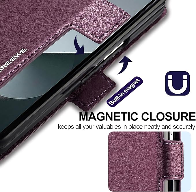 HXY Wallet Case for Samsung Galaxy Z Fold 7 with S Pen Holder, PU Leather Magnetic Flip Case for Men Women with Card Holder Kickstand Shockproof Protection Case for Galaxy Z Fold 7 2025 (Purple)
