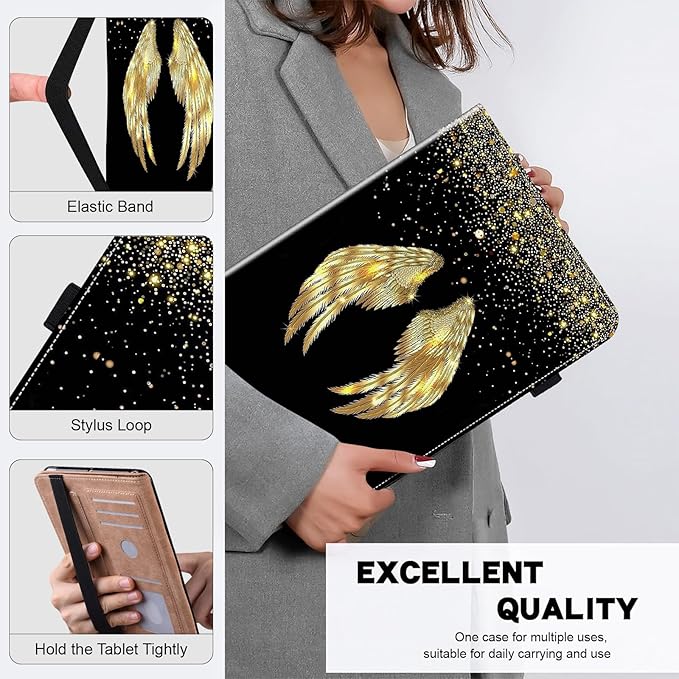 ALILANG Case for Samsung Galaxy Tab A9 Plus 11 Inch Case 2023 with Stylus, Shockproof Folding Stand Cover for Samsung Tab A9+ (SM-X210/X216/X218) Tablet Cases -Gold Wings