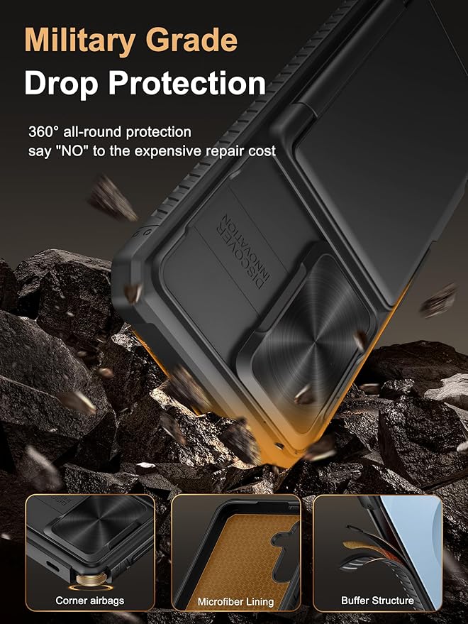 Vihibii for Samsung Galaxy S25 Case with [2X Screen Protector], Built-in Card Holder (4 Cards), [RFID Blocking] & Slide Camera Cover & Tempered Glass Films, Rugged Case Wallet for S25 6.2" 2025, Black