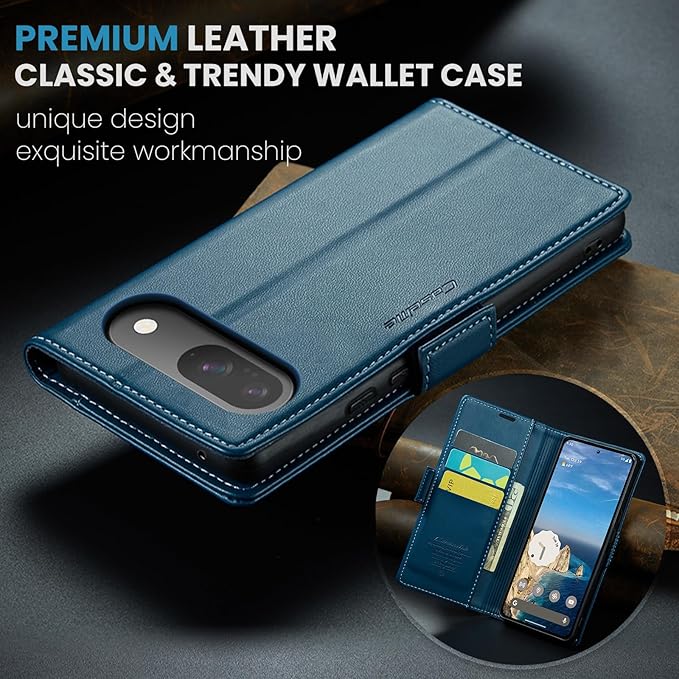 for Google Pixel 9/9 Pro Case, Premium PU Leather Wallet Case Flip Cover with [RFID Blocking][Card Holder][Stand Function] Shockproof Protective for Google 9/9 Pro, Blue