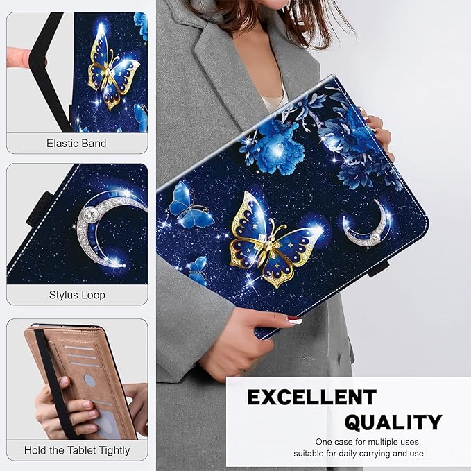 ALILANG Case for Lenovo Tab M9 9.0 inch (TB-310FU,2023 Released), PU Leather Folio Cover with Multi-Angle Stand and Pen Holder for Lenovo Tab M9 Tablet Case -Sparkle Blue Butterfly