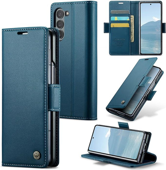 for Samsung Galaxy Z Fold 6 Case, Premium PU Leather Wallet Case Flip Cover with [RFID Blocking][Card Holder][Stand Function] Shockproof Protective for Samsung Galaxy Z Fold 6, Blue