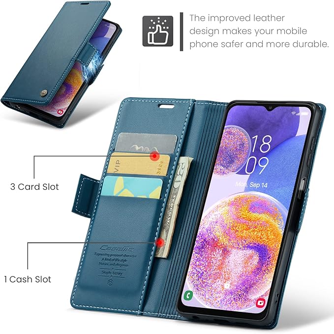 for Samsung Galaxy A23 4G/5G Case, Premium PU Leather Wallet Case Flip Cover with [RFID Blocking][Card Holder][Stand Function] Shockproof Protective for Samsung Galaxy A23, Blue