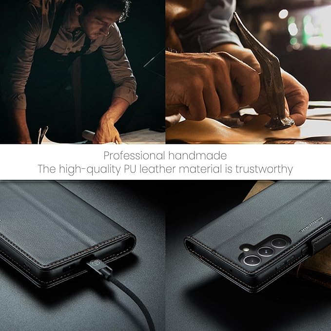 AUPAI for Samsung Galaxy S23 FE Wallet Case with Credit Card Holder, PU Leather RFID Blocking Folio Flip Kickstand Magnetic Clasp Protective Phone Cover for Women Men Black