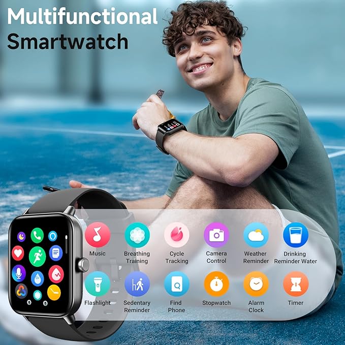 Smart Watches for Men Women Android & iPhone, Alexa Built-in, 1.85" Fitness Tracker with Answer/Make Calls, IP68 Waterproof Fitness Watch,Heart Rate, Sleep, SpO2 Monitor,Pedometer, Black