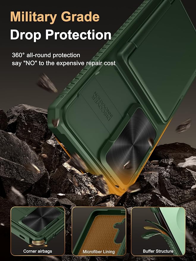 Vihibii for Samsung Galaxy S25+ Plus Wallet Case, Built-in Card Holder (4 Cards), [RFID Blocking] & Slide Camera Cover, Military Grade Drop Protection, TPU Soft Edge Case for Galaxy S25+ Plus, Green