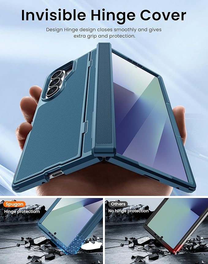 for Galaxy Z Fold 7 Case, Built-in Hidden Kickstand & HD Screen Protector & Hinge Protection, Slim Shockproof Military Grade Drop Protective Phone Case for Samsung Z Fold 7 (Lake Blue)
