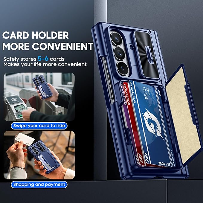 for Samsung Galaxy Z Fold 7 Case Wallet RFID [Cards Holder][Camera Cover][Kickstand] Full Body Shockproof Silicone Protective Phone Case for Galaxy Z Fold 7 Case(Blue)