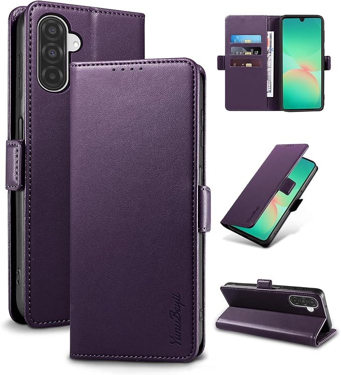 Wallet Flip Case for Samsung Galaxy A26 5G - [RFID Blocking] Luxury PU Leather Card Holder Magnetic Phone Cover with Kickstand,Shockproof Protective Case,Purple