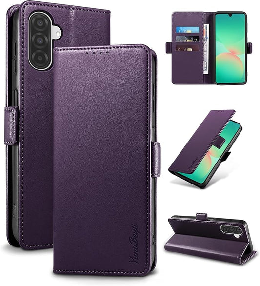 Wallet Flip Case for Samsung Galaxy A26 5G - [RFID Blocking] Luxury PU Leather Card Holder Magnetic Phone Cover with Kickstand,Shockproof Protective Case,Purple