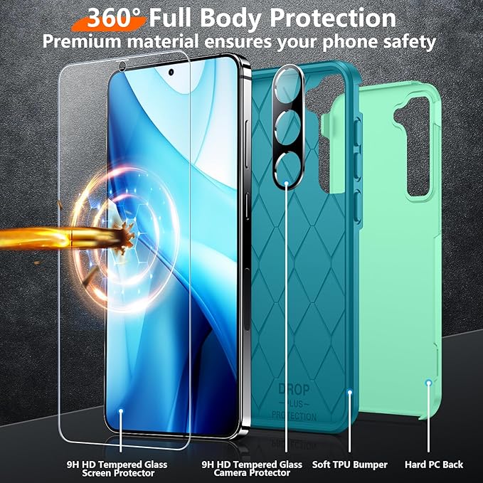 Red2Fire for Samsung Galaxy S25 Case, [Military Grade Drop Protection] Heavy Duty Full Body Shockproof Protection Non-Slip Phone Case for S25 Case 6.2 inch,Light Green