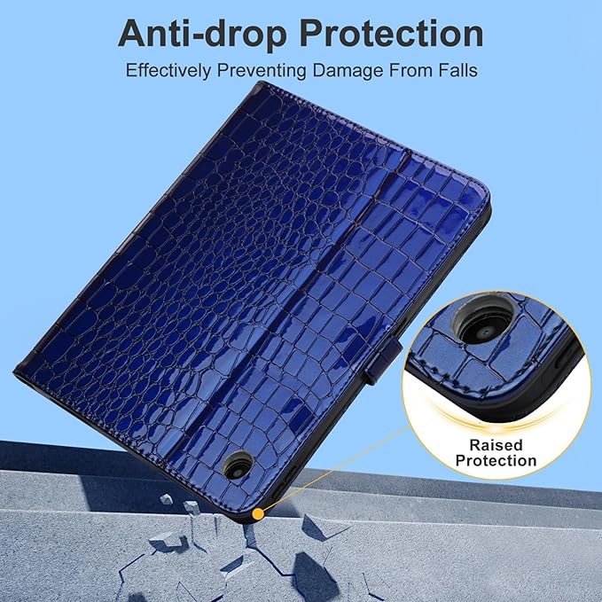 Elegant Case for Samsung Galaxy Tab A9 Plus 11 Inch 2023（Model: SM-X210/X216/X218）, Premium Leather Crocodile Cover | Stand | Card Pockets| Wrist Strap| S Pen Holder (Sapphire Blue)