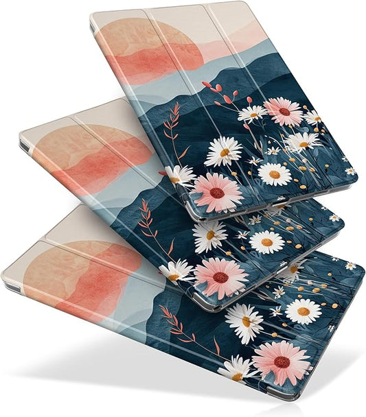 DONGKE Case for Samsung Galaxy Tab A9+/A9 Plus 11 inch 2024 2023 (SM-X210/X216/X218), Slim Stand Hard PC Translucent Back Shell Smart Cover, Auto Wake/Sleep - Daisies