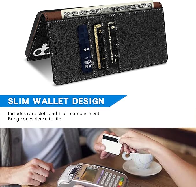 ZZXX for Samsung Galaxy S25 Wallet Case with [RFID Blocking] Card Slot Kickstand Magnetic Closure Leather Flip Fold Protective Phone Case for Samsung Galaxy S25 5G Case Wallet(Black-6.2 inch)