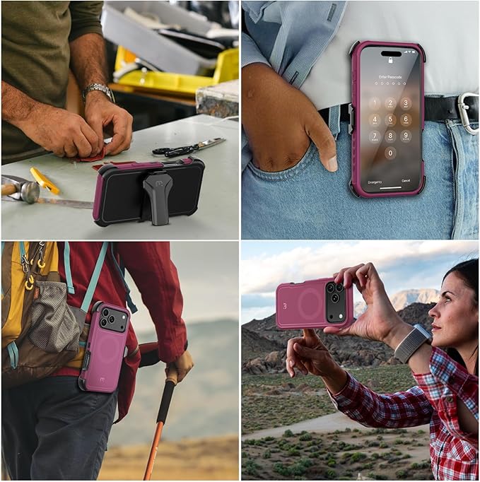 M MYBAT PRO for iPhone 17 Pro Max Case with Belt Clip Holster, Maverick Series 17 Pro Max Case[Compatible with Magsafe] w/Screen Protector,Anti-Drop,with 360°Rotating Kickstand,Heavy Duty Protection