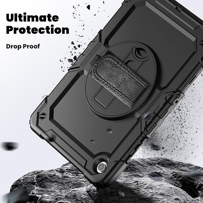 Case for Samsung Galaxy Tab A9+/ A9 Plus Case 11" 2023 (SM-X210/X216/X218), Heavy Duty Shockproof Protective Case with Screen Protector, Hand Strap, Shoulder Strap, 360° Rotating Stand Black