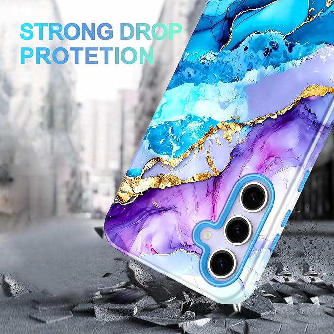 Casetego for Galaxy S25 FE Case,Compatible with MagSafe,[Military Grade Drop Test] Full Body Protection Slim Shockproof Rugged Marble Women Case for Samsung Galaxy S25 FE 6.7 inch,Azure Blue