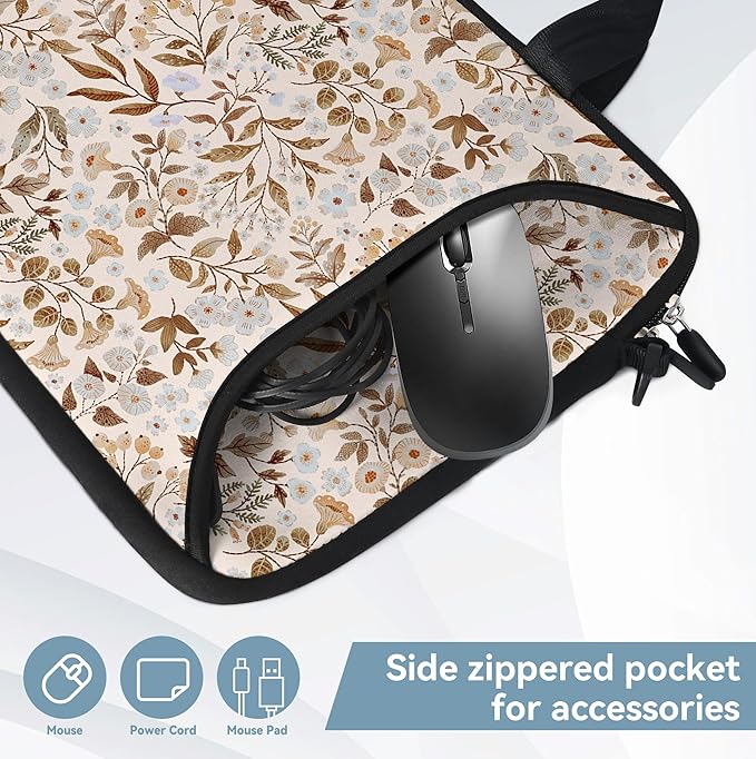 RICHEN 14 15 15.4 15.6 inch Laptop Shoulder Bag Messenger Bag Notebook Handle Sleeve Neoprene Carrying Case with Accessories Pocket (14-15.6 inch, Sicilian Flowers)