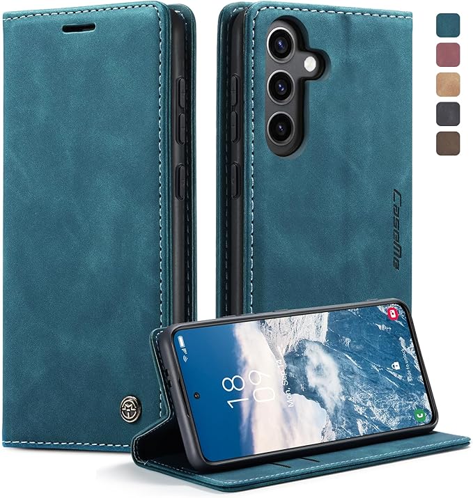 for Samsung Galaxy S24 Plus Case, Flip Wallet Leather Case with Card Holder Magnetic Closure Shockproof Kickstand Protective Phone Cases Cover for Galaxy S24 Plus 5G Cover,Blue-Green