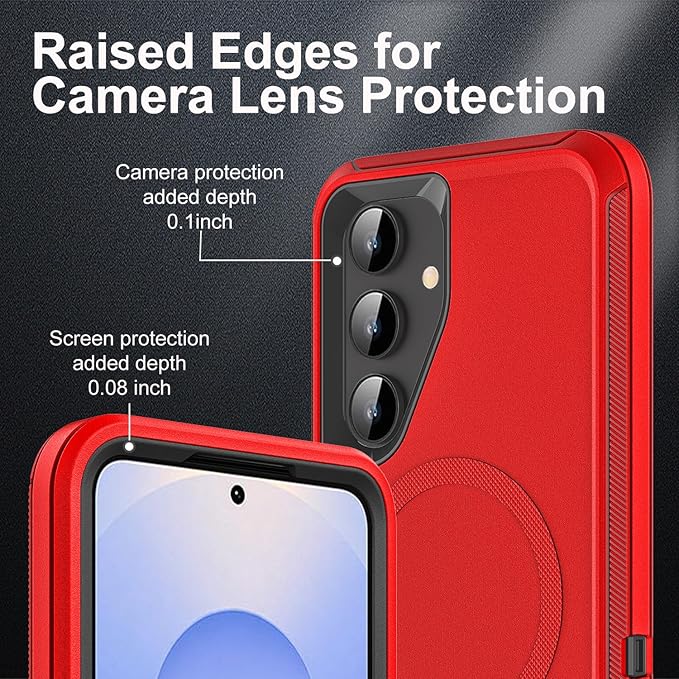 for Samsung Galaxy S25 Case, ONLY, [NOT FIT Galaxy S25 Edge/S25 Plus/S25 Ultra], Compatible with Magsafe, with 2Pcs Tempered Glass Screen Protector & Camera Lens Protector (New-Red/Black)