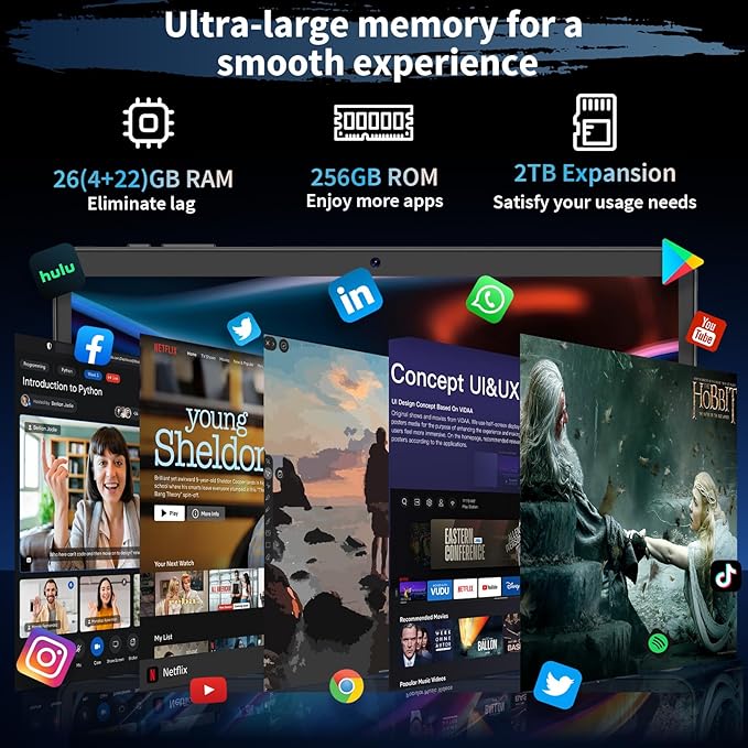 Android 15 Tablet, 26GB + 256GB (2TB Expandable), 10.1-inch Tablet with Keyboard, 8000 mAh Battery, BT 5.0, 5G WiFi, Widevine L1, 2-in-1 Tab with Mouse, Protective Case，Stylus（Silver Case）