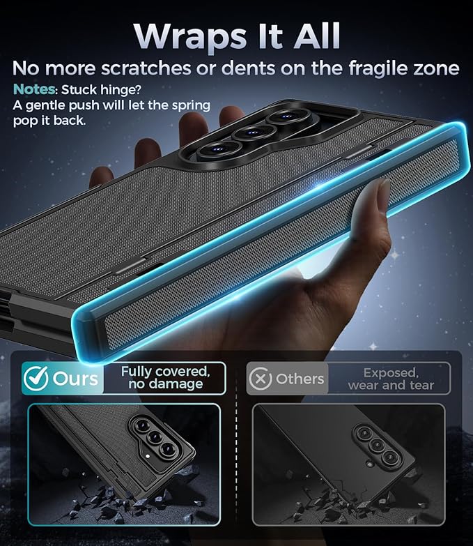 for Samsung Galaxy Z Fold 7 Case with Privacy Screen Protector, Kickstand & Hinge Protection – Rugged Hard 360° Full Body Protective Phone Cover Case for Z Fold 7 5G 2025 - Black