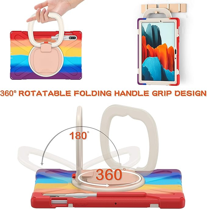 360 Rotation Portable Case for Galaxy Tab S8 11/'' / S7 11 inch with S Pen Holder Rugged Rotating Stand Hand Strap Shoulder Carrying Outdoor Cover (Colourful Red)