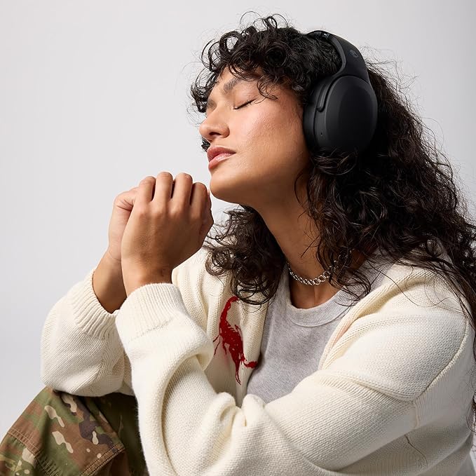 Skullcandy Crusher Evo Wireless Bluetooth Headphones with Multi-Sensory Bass and Charging Cable, Noise Isolating Over-Ear Fit, Up to 40 Hours Battery, Microphone for iPhone Android - True Black