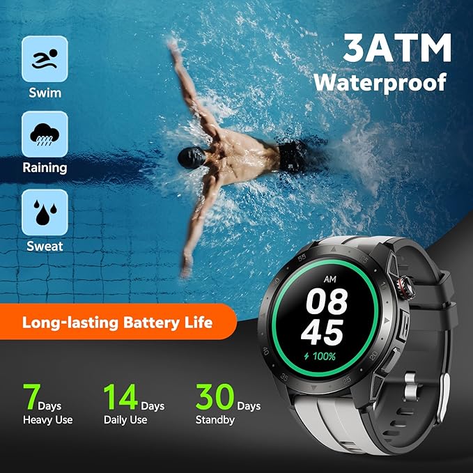 Military Smart Watches for Men Built-in GPS(Answer/Make Calls), 1.43" AMOLED Screen with Compass, Altitude, Barometer, 3ATM Waterproof, Fitness Watch with Health Monitor for Android iOS