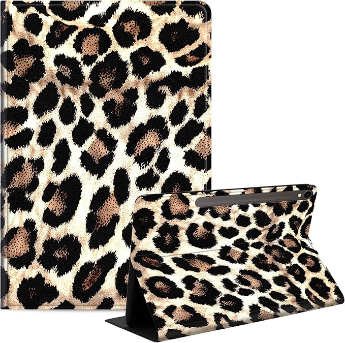 Case for Samsung Galaxy Tab S10 FE/ S9 FE 5G 10.9 Inch/Tab S9 11 Inch, Slim PU Leather Stand Cover with Auto Wake/Sleep, Multi-Angle Viewing & Shockproof, Leopard Print 02