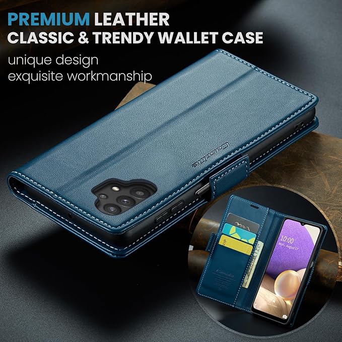 for Samsung Galaxy A32 5G Case, Premium PU Leather Wallet Case Flip Cover with [RFID Blocking][Card Holder][Stand Function] for Samsung Galaxy A32 5G (Non 4G Version), Blue