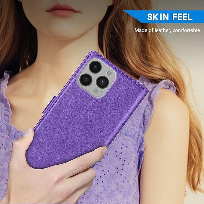 ZZXX for iPhone 14 Pro Wallet Case with [RFID Blocking] Card Slot Kickstand Magnetic Closure Leather Flip Fold Protective Phone Case for iPhone 14 Pro Case Wallet(Purple-6.1 inch)