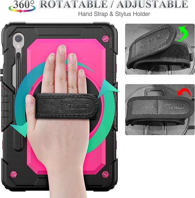 SEYMAC stock Case for Samsung Galaxy Tab S10 Lite / S10 FE / S9 FE 5G / S9 Tablet Case 10.9''/ 11'' Protective with Screen Protector, Pen Holder, 360 Rotate Stand, Hand Strap, Shoulder Strap, Pink1