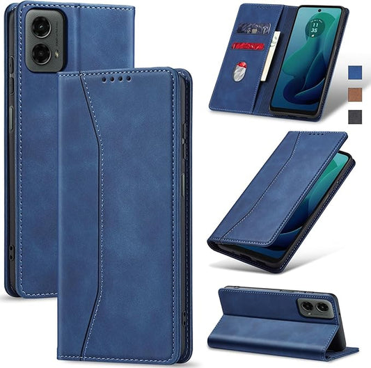 Jasonyu Flip Wallet Case for Moto G 5G (2024),Leather Magnetic Folio Cover with Card Holder,Kickstand - TPU Shockproof Durable Protective Phone Case,Blue