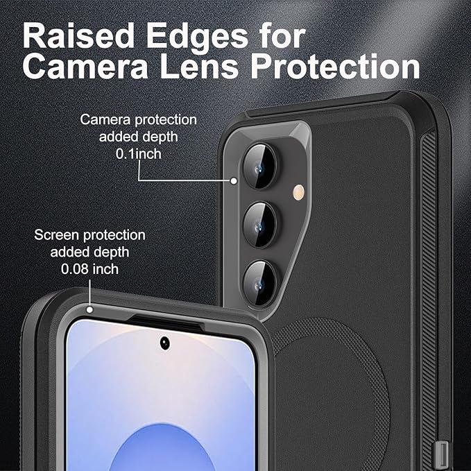 for Samsung Galaxy S25 Case, ONLY, [NOT FIT Galaxy S25 Edge/S25 Plus/S25 Ultra], Compatible with Magsafe, with 2Pcs Tempered Glass Screen Protector & Camera Lens Protector (New-Black/Grey)