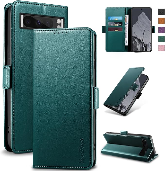 Wallet Flip Case for Google Pixel 8 Pro - [RFID Blocking] Luxury PU Leather Card Holder Magnetic Phone Cover with Kickstand,Shockproof Protective Case,Green