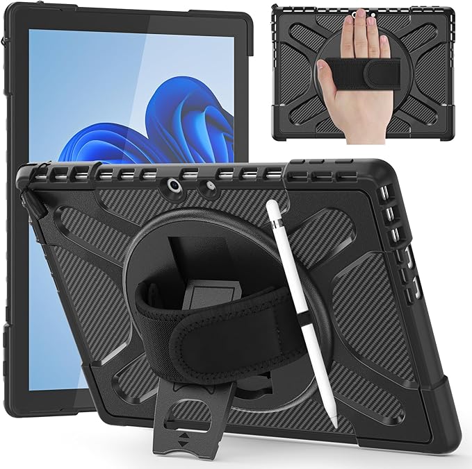 DreamerX for Microsoft Surface Pro 11 10 9 Case 13 inch, Rugged Shockproof Drop Protection Kids Case with 360 Rotating Kickstand Handle Hand Strap Pen Holder, Compatible with Type Cover Keyboard Black