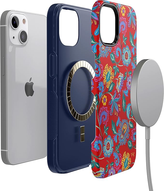 Casely iPhone 14 Case | Painted Flowers | Frida Kahlo Floral Girly | Compatible with MagSafe | Bold Protective Design