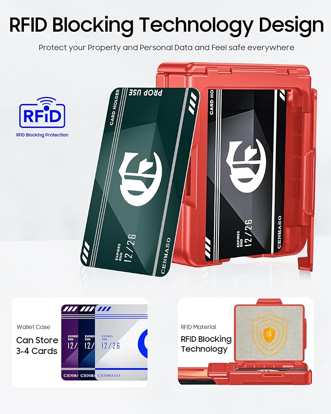 CENMASO for Samsung Galaxy Z Flip 7 Case with Card Holder [RFID Blocking] & Hinge Protection & HD Screen Protector, Rugged Anti-Scratch Full-Body Shockproof Phone Case for Z Flip 7-Coral Red