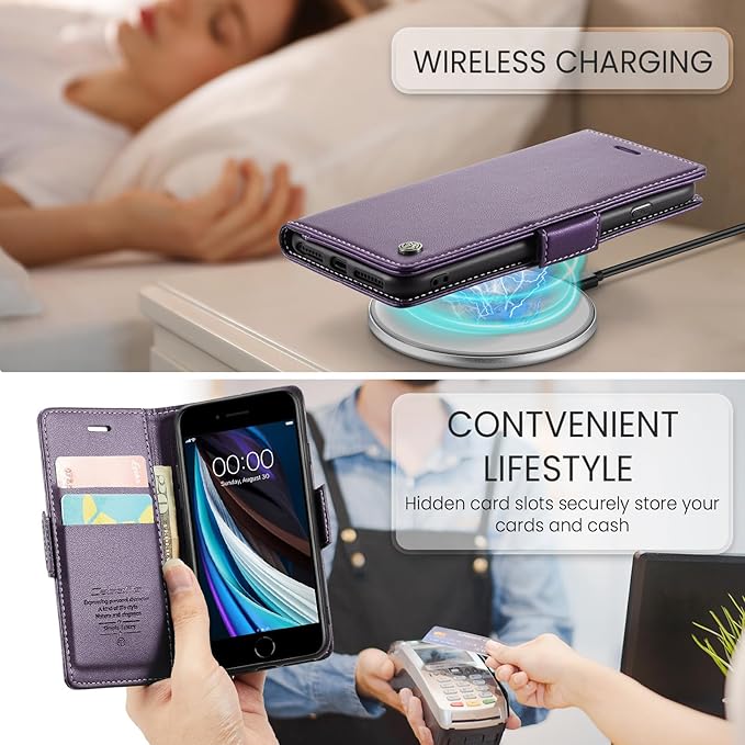 for iPhone SE 2022/3rd/2020/2rd,iPhone 8/7 Case, Premium PU Leather Wallet Case Flip Cover with [RFID Blocking][Card Holder] Shockproof Protective for iPhone SE 2022/2020, iPhone 8/7, Purple