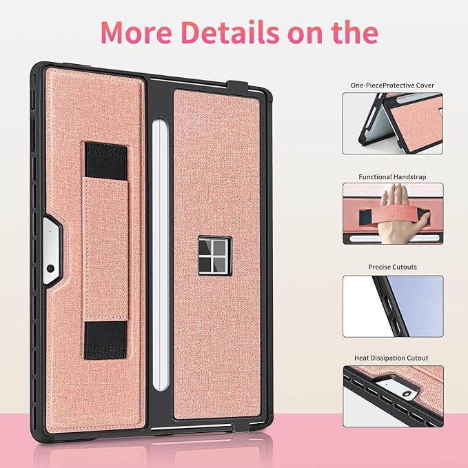 Case fit Microsoft Surface Pro 11/10 /9/8 13-Inch, with Stent Cover, Hand Strap, All-in-one Rugged Case Compatible with Type Cover Keyboards,Coupled Pink